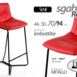 SGABELLO ALTO SEDIA CUCINA BAR SALOTTO NEGOZIO METALLO IMBOTTITO ROSSO h 94 CM