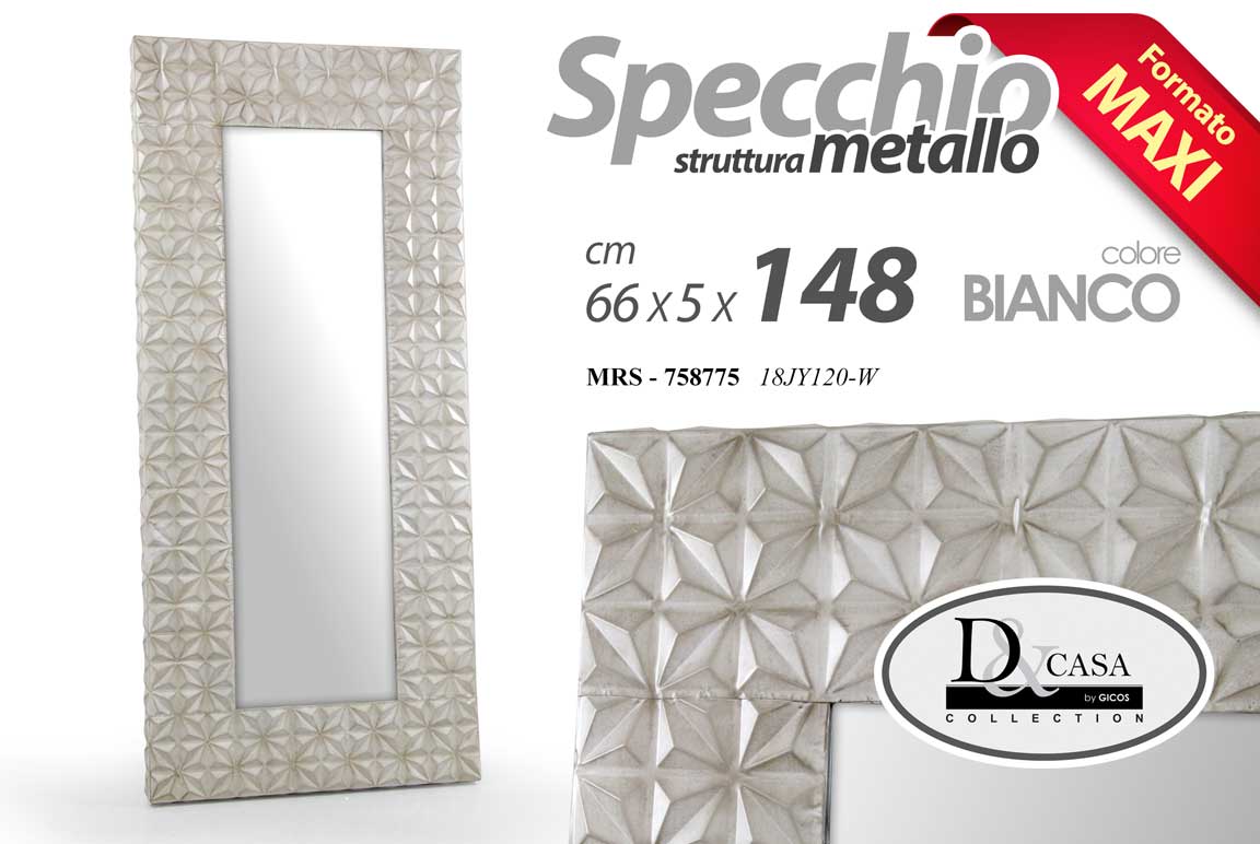 8025569758775 SPECCHIO DA PARETE METALLO BIANCO MAXI SPECCHIERA CLASSICO MODERNO 148*66 CM - immagine 1