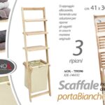 SCAFFALE MOBILE CESTA PORTABIANCHERIA APPOGGIO PARETE INCLINATO NATURA 151*41*30