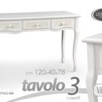 TAVOLO Consolle 3 CASSETTI SCRIVANIA SCRITTOIO SHABBY CHIC BIANCO h78*120*40 cm