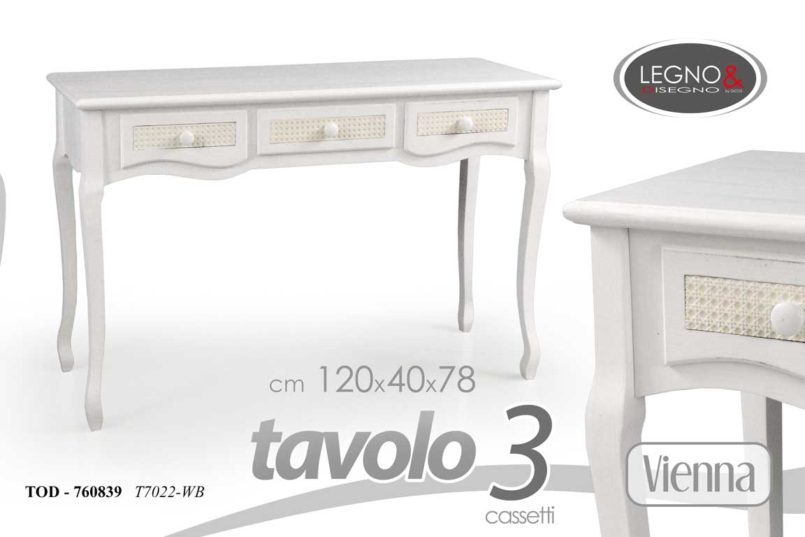 8025569760839 TAVOLO Consolle 3 CASSETTI SCRIVANIA SCRITTOIO SHABBY CHIC BIANCO h78*120*40 cm - immagine 1