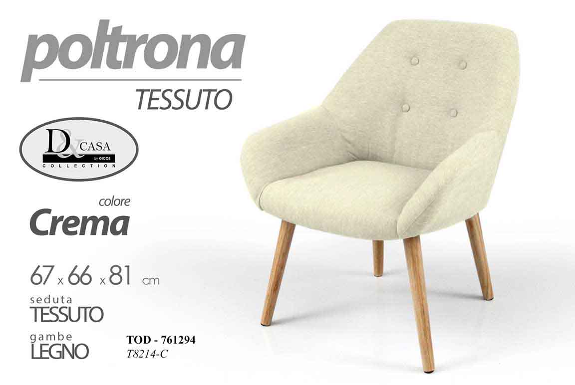 8025569761294 SEDIA POLTRONA TESSUTO ARREDO MODERNO SCANDINAVO LEGNO CREMA BEIGE h81*67*66 cm - immagine 1