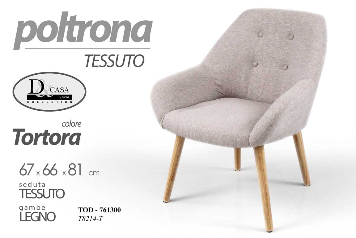 8025569761300 SEDIA POLTRONA TESSUTO ARREDO MODERNO SCANDINAVO LEGNO TORTORA h81*67*66 cm - immagine 1