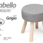POUF SGABELLO POGGIAPIEDI TONDO MODERNO POUFF PIEDI LEGNO TESSUTO GRIGIO 38*Ø34