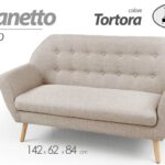 DIVANO DIVANETTO DUE POSTI 142 cm TESSUTO LEGNO Sofà SALOTTO Poltrona TORTORA
