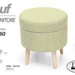 POUF SGABELLO POGGIAPIEDI TONDO MODERNO POUFF PIEDI LEGNO TESSUTO CREMA 39*Ø37cm