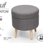 POUF SGABELLO POGGIAPIEDI TONDO MODERNO POUFF PIEDI LEGNO TESSUTO GRIGIO 39*Ø37