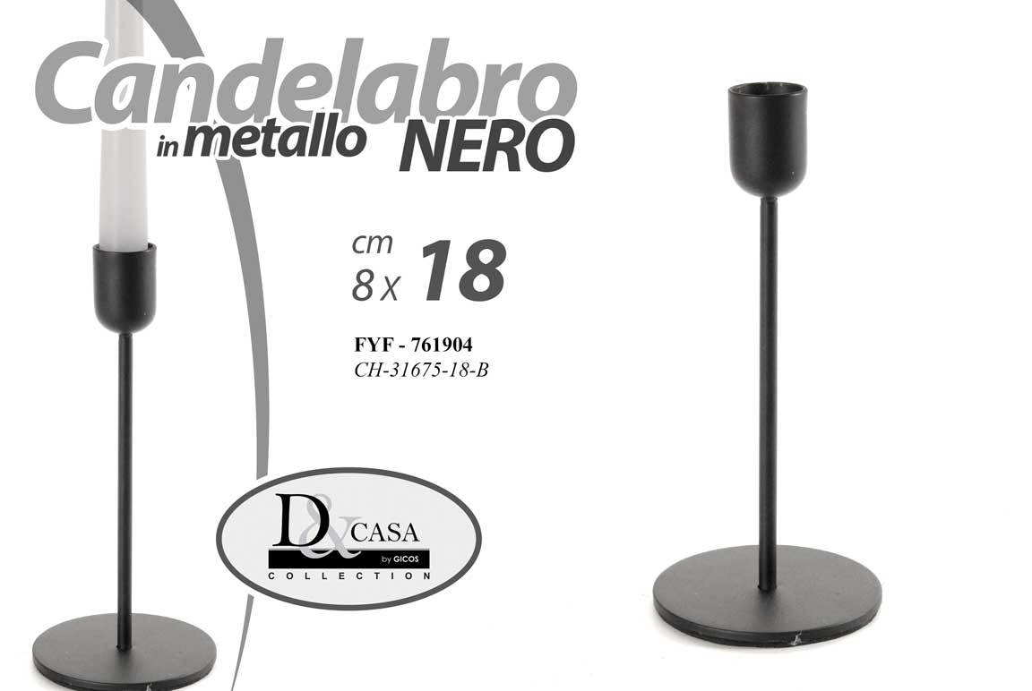 8025569761904 CANDELABRO CANDERIERE 1 FIAMMA PORTA CANDELA METALLO ELEGANTE NERO 18 cm - immagine 1