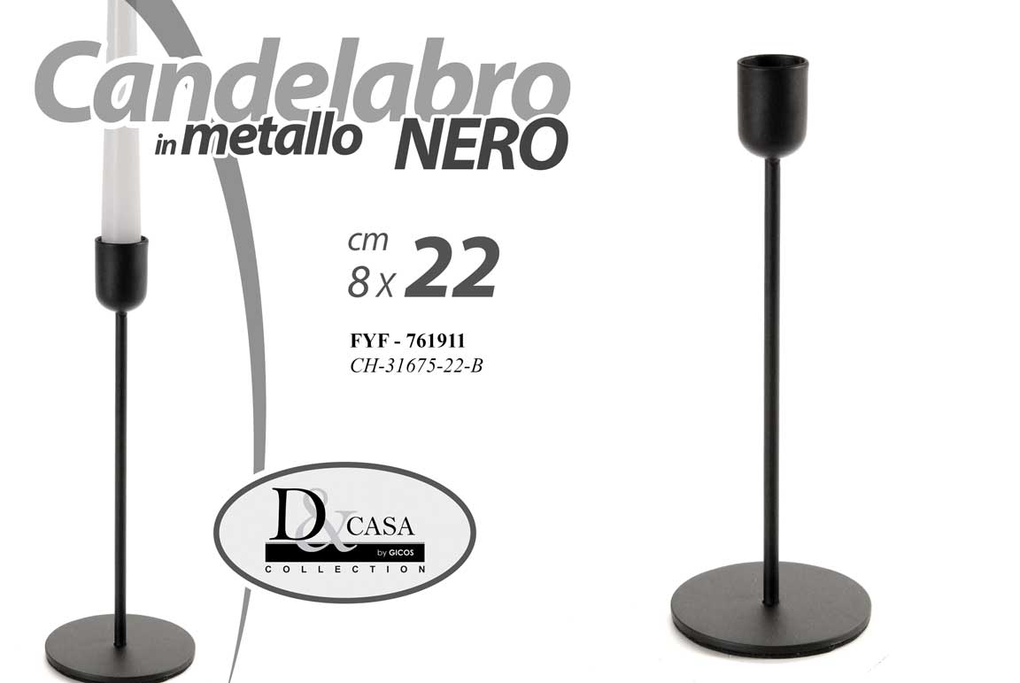 8025569761911 CANDELABRO CANDERIERE 1 FIAMMA PORTA CANDELA METALLO ELEGANTE NERO 22*8cm - immagine 1