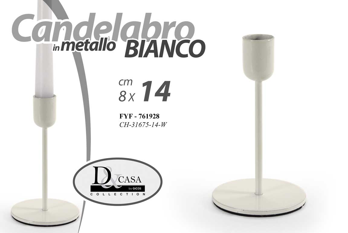 8025569761928 CANDELABRO CANDERIERE 1 FIAMMA PORTA CANDELA METALLO ELEGANTE BIANCO 14*8cm - immagine 1