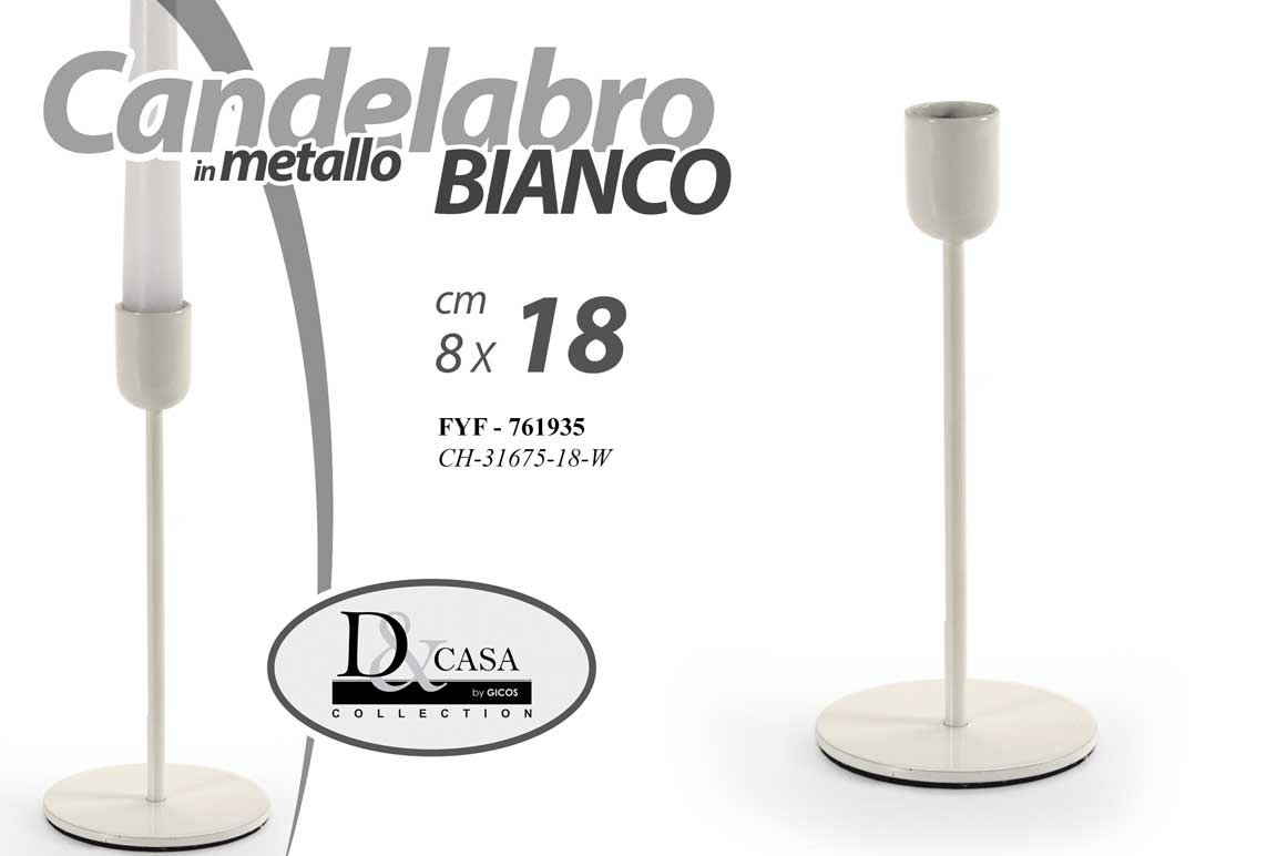 8025569761935 CANDELABRO CANDERIERE 1 FIAMMA PORTA CANDELA METALLO ELEGANTE BIANCO 18 cm - immagine 1