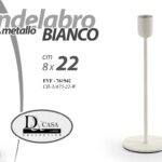 CANDELABRO CANDERIERE 1 FIAMMA PORTA CANDELA METALLO ELEGANTE BIANCO 22*8cm