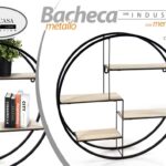 BACHECA PORTA OGGETTI METALLO TONDA  PARETE MENSOLE LEGNO 59*13CM COLORE NERO
