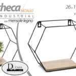 BACHECA ESAGONALE MENSOLA PARETE MURO METALLO NERO LEGNO SCAFFALE L26*P11*H20 cm