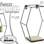 BACHECA ESAGONALE MENSOLA PARETE MURO METALLO NERO LEGNO SCAFFALE L20*P11*H26cm