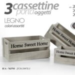 3 CASSETTE PORTA OGGETTI PIANTA CENTROTAVOLA LEGNO CASA GIARDINO ASS 27/23/19CM