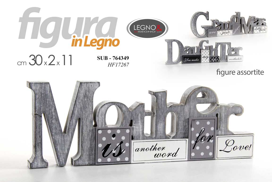 8025569764349 PANNELLO DECORATIVO DA PARETE SCRITTA DECORAZIONE LEGNO MOTHER ASSORTITE 30*11CM - immagine 1