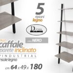 SCAFFALE INCLINATO DA PARETE 5 RIPIANI LEGNO 64*48,5*180CM METALLO COLORE NERO
