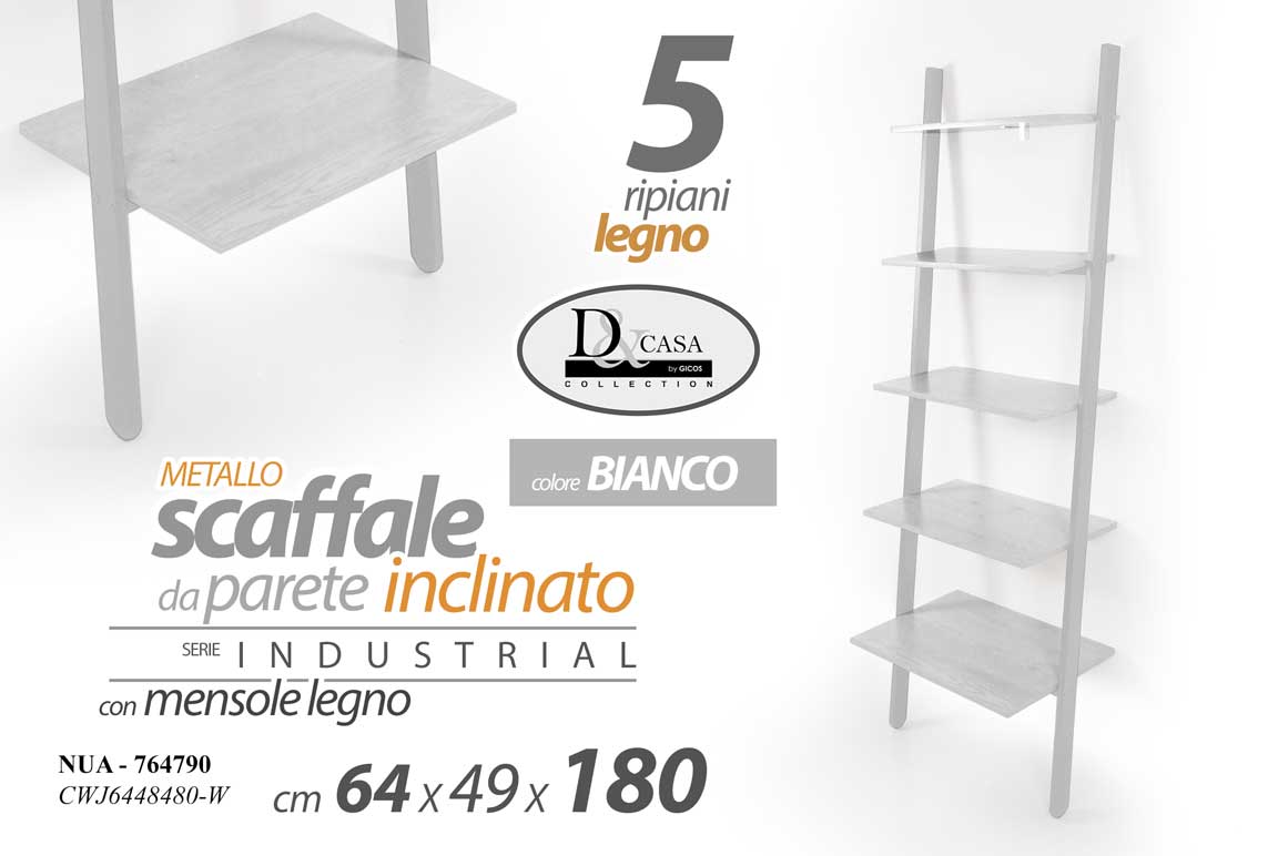 8025569764790 SCAFFALE INCLINATO LIBRERIA APPOGGIO 5 RIPIANI SALOTTO INGRESSO MODERNO 180 cm - immagine 1