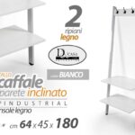 APPENDIABITI PARETE METALLO BIANCO SCAFFALE INCLINATO MENSOLE LEGNO H180*L64*P45