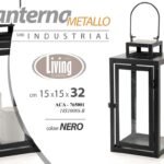 LANTERNA MODERNA NERA H32*15 CM METALLO PORTACANDELA SEGNAPOSTO CASA GIARDINO