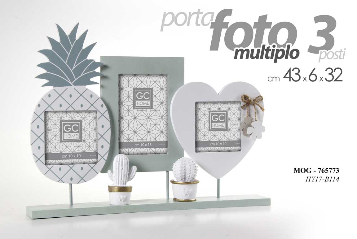 8025569765773 CORNICE PORTA FOTO 43*6*32 CM MULTIPLO 3 POSTI IN LEGNO STILE MODERNO DA TAVOLO - immagine 1