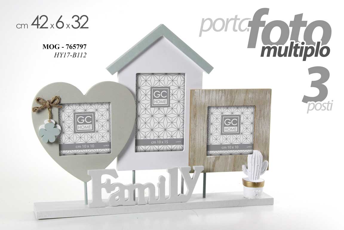 8025569765797 CORNICE PORTA FOTO 42*6*32 CM MULTIPLO 3 POSTI FAMILY STILE MODERNO DA TAVOLO - immagine 1