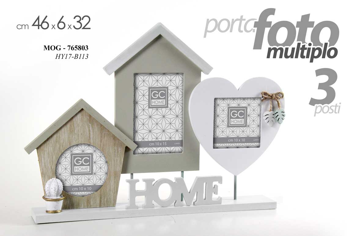 8025569765803 CORNICE PORTA FOTO 46*6*32 CM MULTIPLO 3 POSTI HOME STILE MODERNO DA TAVOLO - immagine 1
