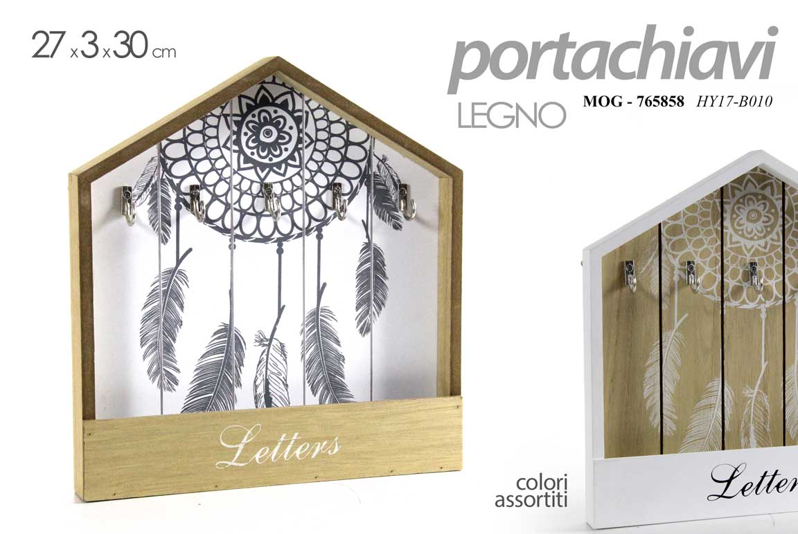 8025569765858 PORTA LETTERE CHIAVI LEGNO PARETE POSTA APPENDINO MARRONE INDIAN 27*3*29 cm - immagine 1