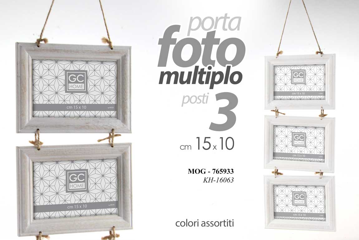 8025569765933 PORTAFOTO MULTIPLO DA PARETE 3 POSTI 15*10 FOTO CORNICE LEGNO BIANCO ASSORTITI - immagine 1