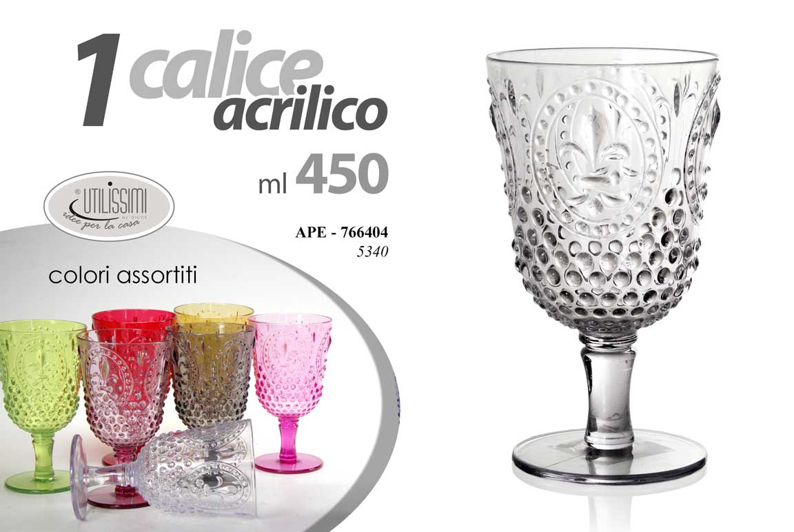 8025569766404 FLUTE ACRILICO Calice Acqua BICCHIERE GAMBO VINO Cocktail Drink ASSORTITO 450ML - immagine 1