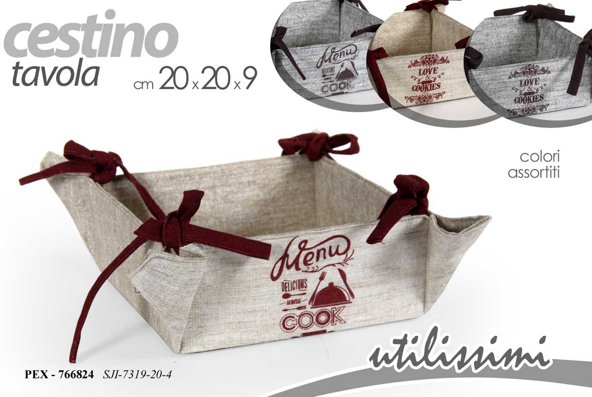 8025569766824 CESTINO PORTA PANE MODERNO QUADRATO RIVESTIMENTO TESSUTO MENù COOK 20*20*9 cm - immagine 1