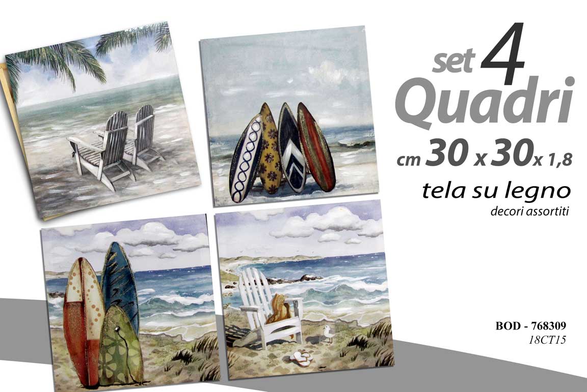 8025569768309 4 QUADRI QUADRO PARETE TELA STAMPA SU LEGNO CASA UFFICIO NEGOZIO MARE 30*30 CM - immagine 1