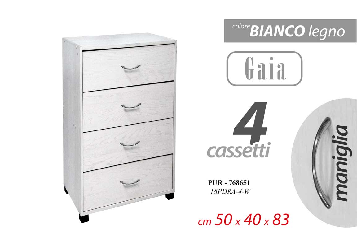 8025569768651 Cassettiera SETTIMINO Mobile 4 Cassetti Design Moderno Legno BIANCO h83*50*40 cm - immagine 1