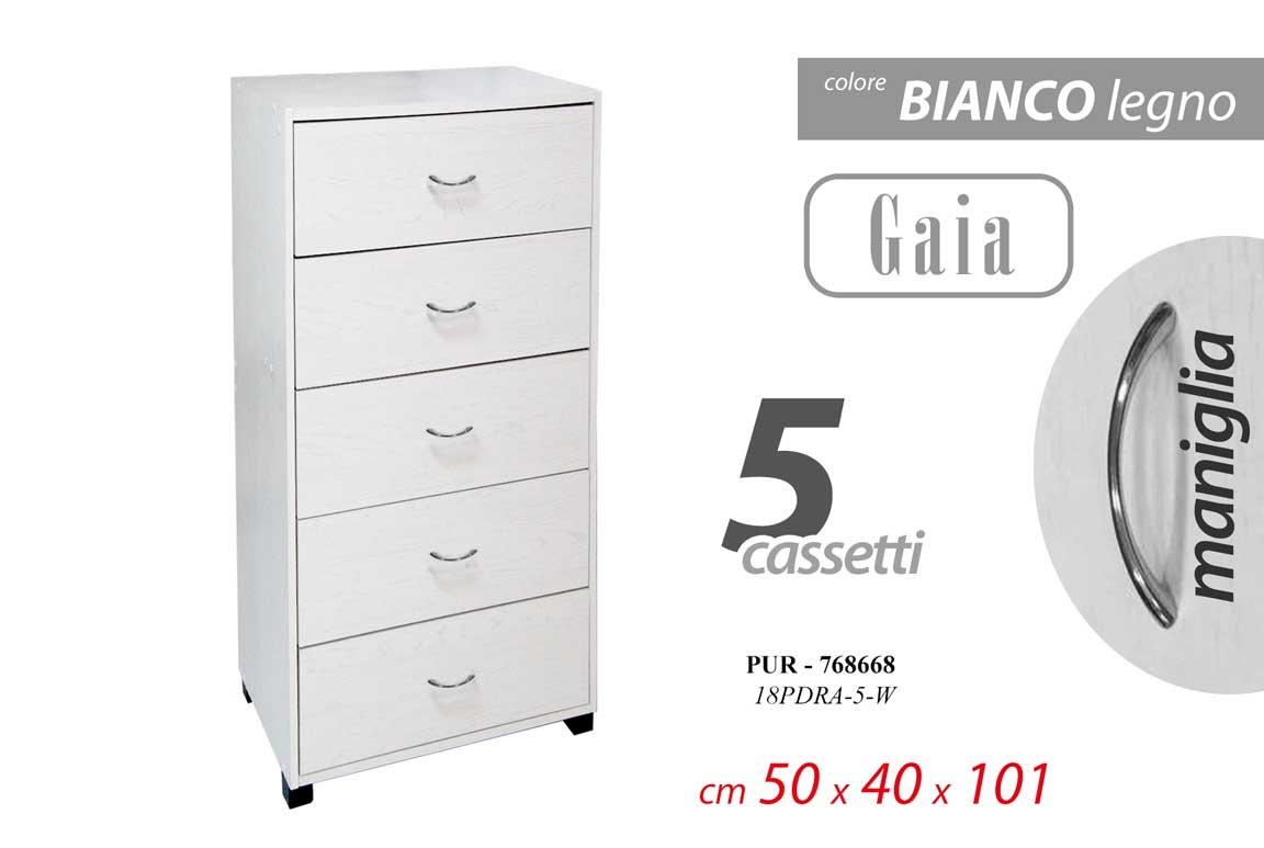 8025569768668 CASSETTIERA SETTIMINO MODERNO 5 CASSETTI BIANCO ROVERE SBIANCATO LEGNO 101*50*40 - immagine 1