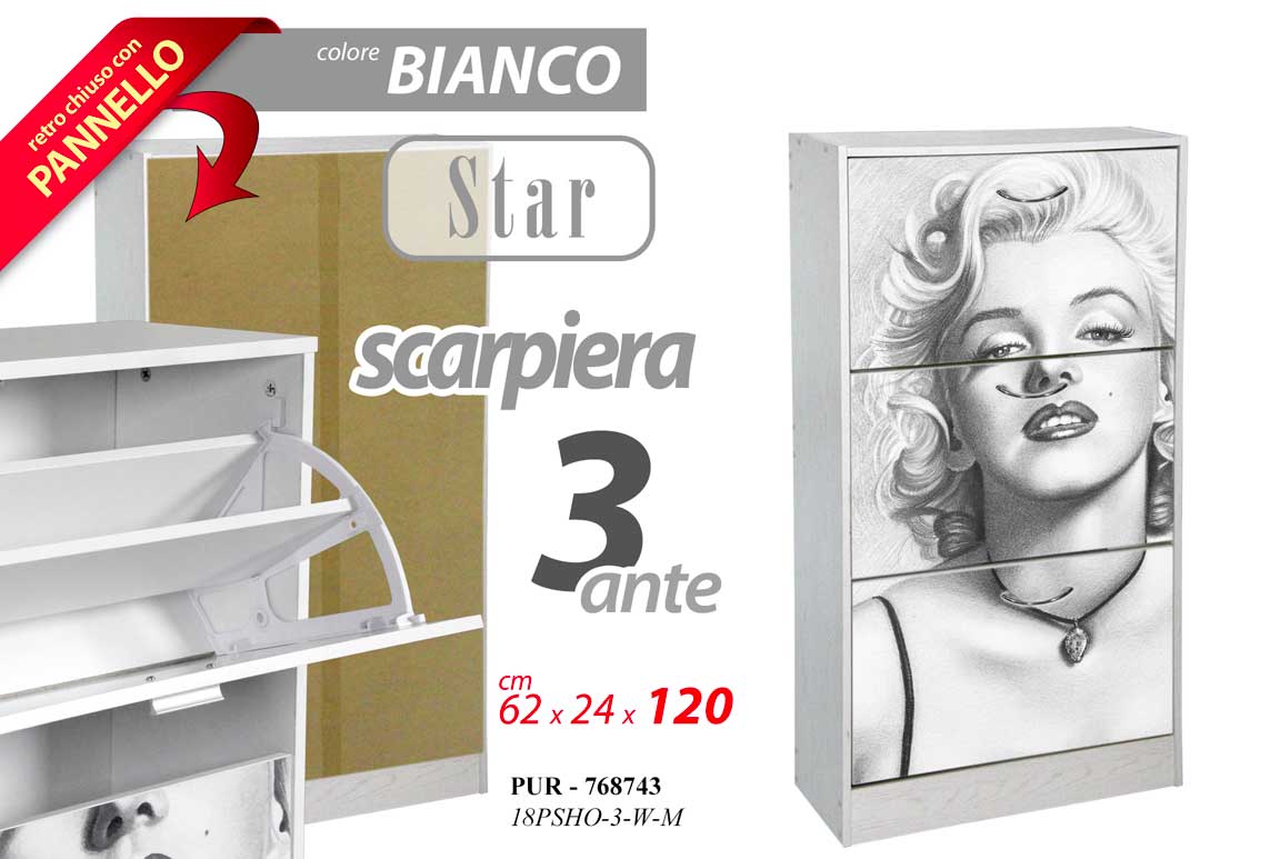 8025569768743 SCARPIERA 3 ANTE SLIM SALVASPAZIO DOPPIA CINEMA DIVE A RIBALTA MODERNA 120*62*24 - immagine 1