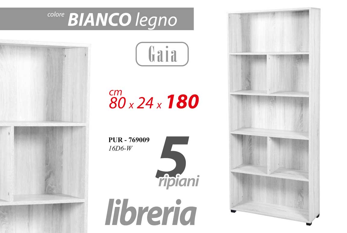 8025569769009 Libreria Moderna 5 Ripiani 7 VANI Scaffale Design Casa Ufficio BIANCA H180*80*24 - immagine 1