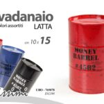 SALVADANAIO LATTA MONETE SENZA TAPPO RISPARMIO BARILE VINTAGE COLOR 15*10 CM