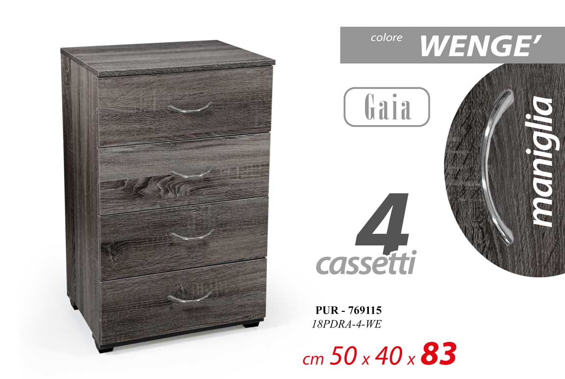 8025569769115 Cassettiera SETTIMINO Mobile CAMERA UFFICIO SALOTTO 4 Cassetti WENGè h83*50*40cm - immagine 1