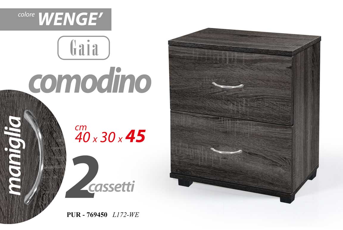 8025569769450 COMODINO h44*43*40 CM 2 CASSETTI MODERNO LEGNO ROVERE SBIANCATO NERO WENGè - immagine 1