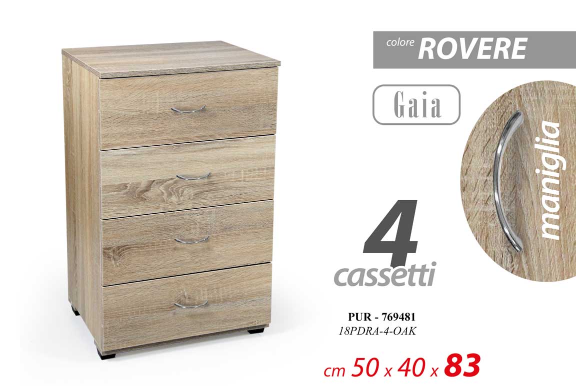 8025569769481 Cassettiera 4 CASSETTI Moderna CAMERA DA LETTO UFFICIO SALOTTO ROVERE 83*50*40 - immagine 1
