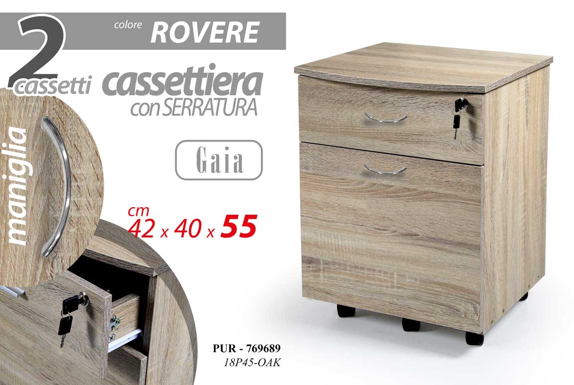 8025569769689 CASSETTIERA RUOTE CHIAVE SERRATURA COMODINO UFFICIO MODERNO ROVERE h55*42*40 cm - immagine 1