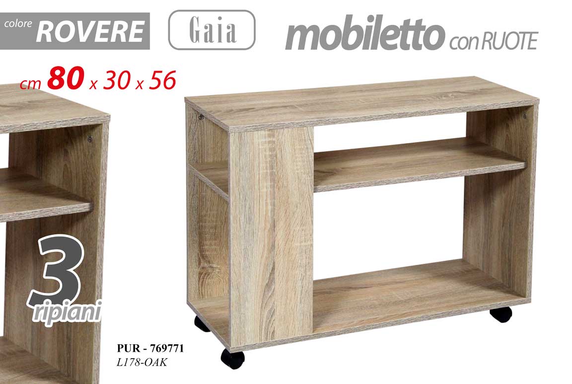 8025569769771 MOBILE TAVOLINO RUOTE TAVOLO PC COLAZIONE ROVERE LEGNO 80*30*H56 cm - immagine 1