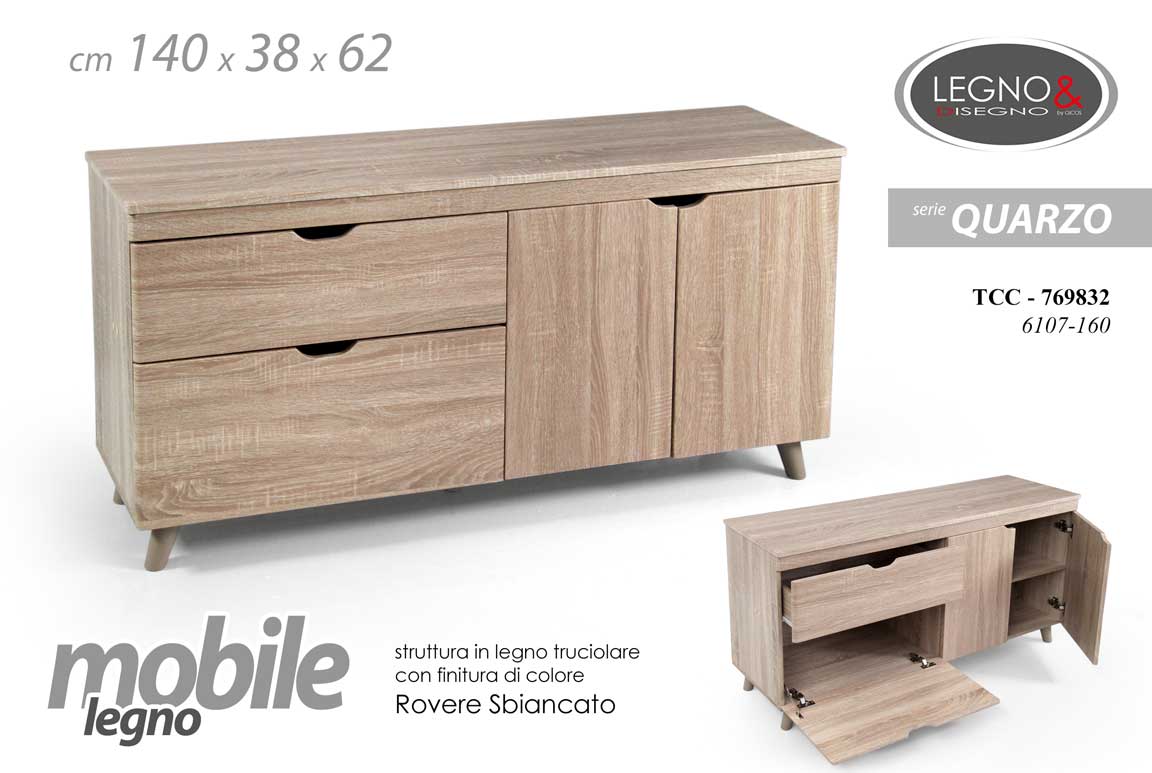 8025569769832 MOBILE BASSO PORTA TV TELEVISORE CREDENZA SALOTTO INGRESSO CUCINA LEGNO ROVERE - immagine 1