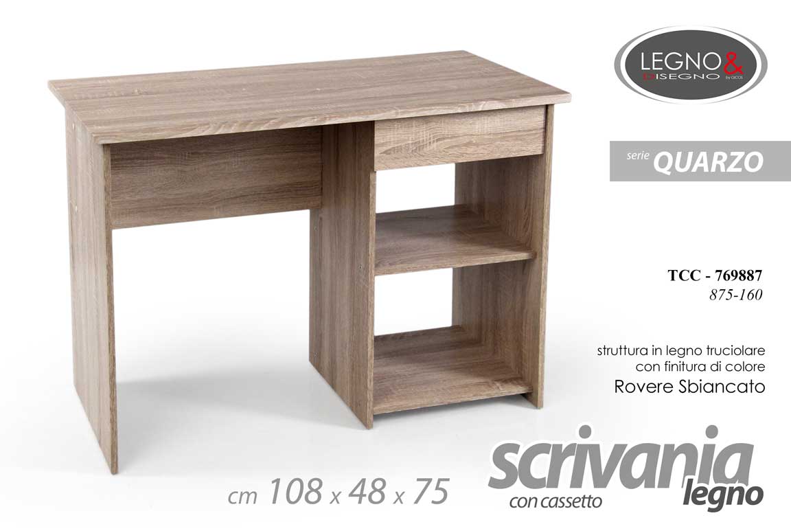 8025569769887 SCRIVANIA MODERNA ROVERE SBIANCATO Porta Computer PC CASA UFFICIO 108*48*h75 - immagine 1