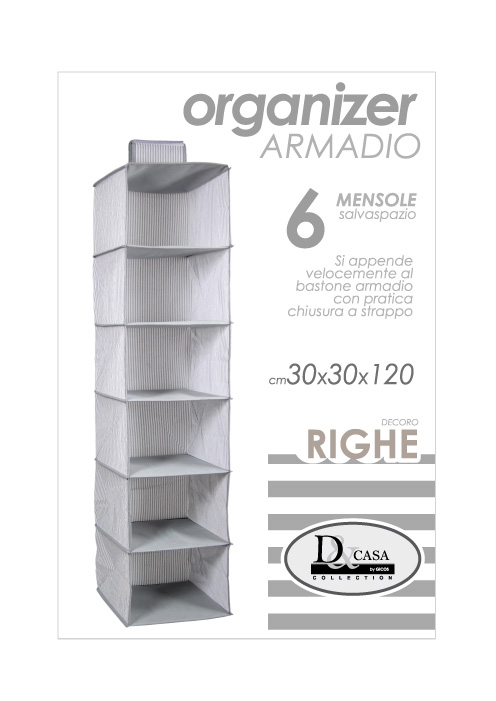 8025569770043 Organizer ARMADIO Guardaroba 6 MENSOLE APPENDIABITI BASTONE TNT RIGHE 120*30 cm - immagine 1