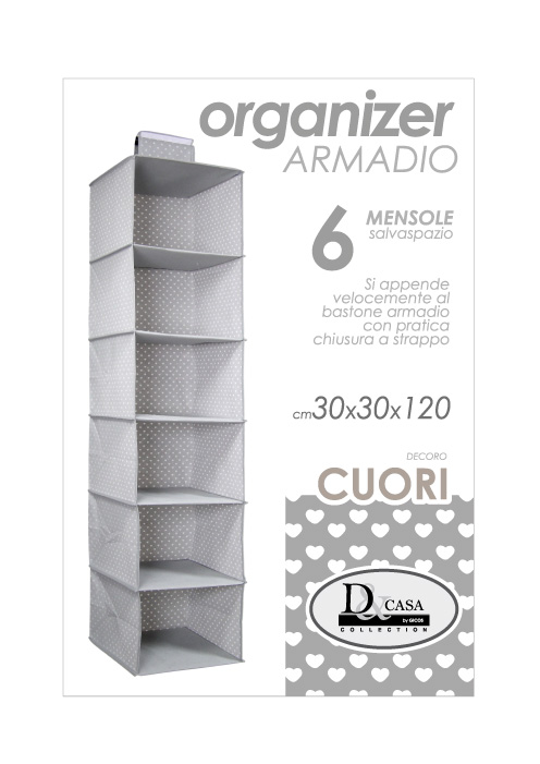 8025569770050 Organizer ARMADIO Guardaroba 6 MENSOLE APPENDIABITI BASTONE CUORE CUORI 120*30 - immagine 1