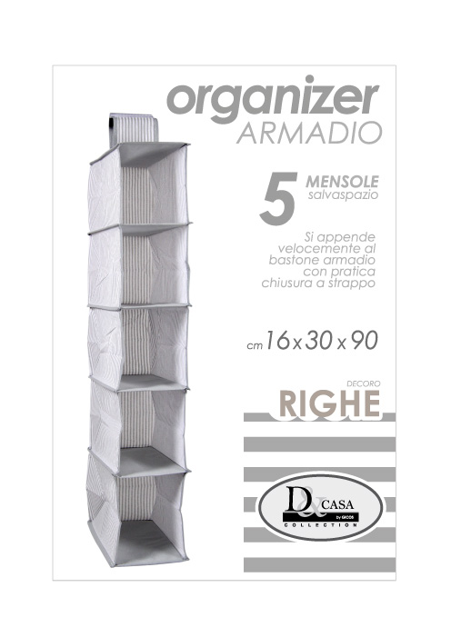 8025569770074 Organizer ARMADIO Guardaroba 5 MENSOLE ACCESSORI APPENDIABITI BASTONE 90*16*30cm - immagine 1