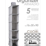 ORGANIZER APPENDIBILE PER ARMADIO GUARDAROBA 5 MENSOLE APPENDIABITI CUORI 90 cm