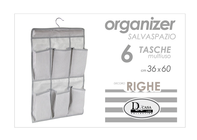 8025569770128 Organizer ARMADIO 6 Tasche APPENDINO GRUCCIA Porta Oggetti Bagno Camera RIGHE - immagine 1